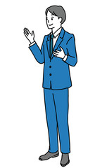 Illustration of a young man in a suit talking, full-body shot