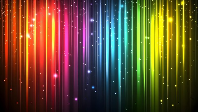 Spectrum of glowing neon lights with radiant sparkles.