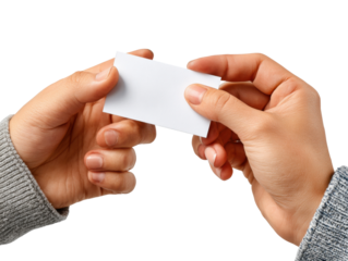 Business card exchange: A person's hands tenderly cradling a pristine business card, presenting a symbol of networking and business interaction. The image is crisp.