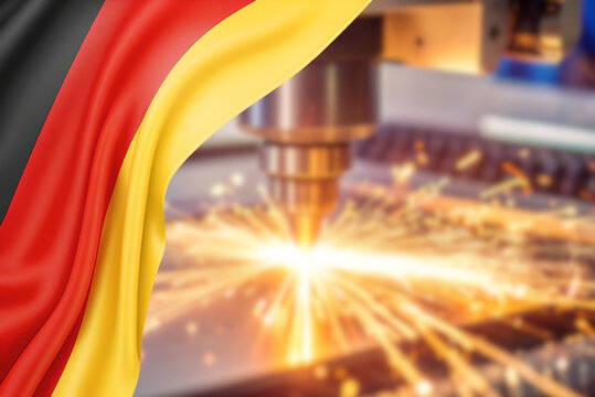 German flag and a factory for high-quality products in the Germany