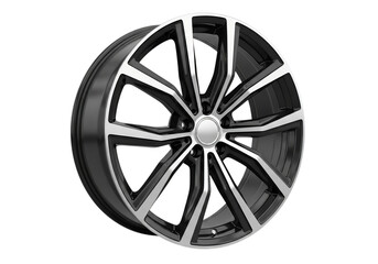 Obraz premium Modern alloy car wheel with intricate spoke design isolated on transparent background