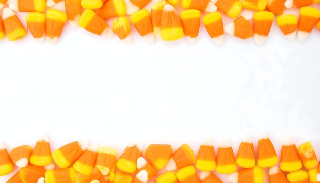 Candy corn border on white background
