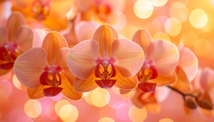 Delicate Peach Orchids Blooming with Bokeh Background, Beauty in Nature, and CloseUp Floral.