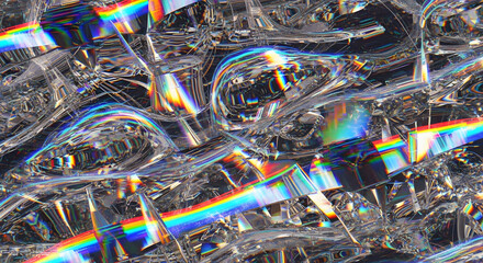 Abstract image of a crystal with light refraction creating a rainbow effect.