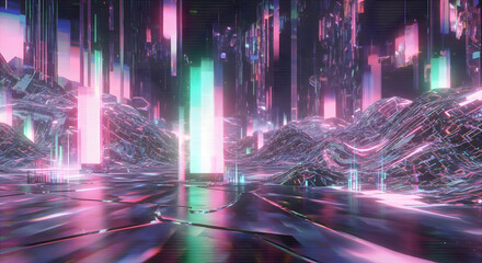 Abstract image of a crystal with light refraction creating a rainbow effect.