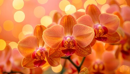 Elegant Orange Orchids in Bloom Against a Soft Bokeh Background.