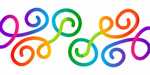 Vibrant rainbow gradient swirls and curves create an abstract decorative border on a white background