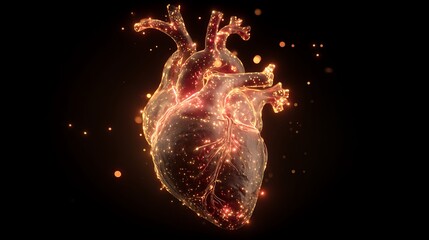 Human heart anatomy illustration glowing cardiovascular system health concept