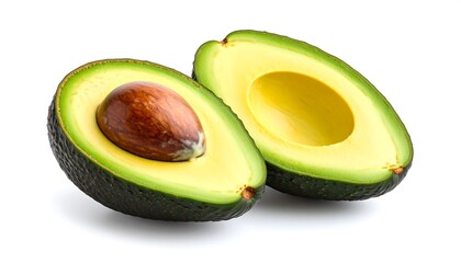 Freshly Cut Avocado with Showing Seed and Pulp, and Isolated on White Background.
