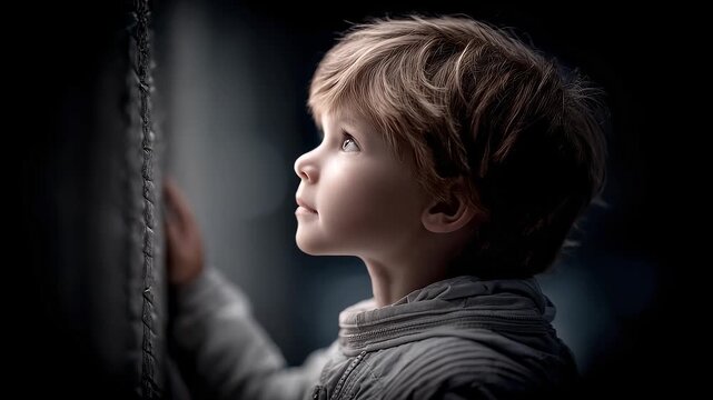 Hopeful Boy Focused Staring into the Distance