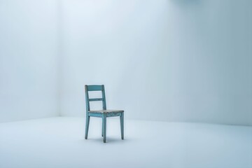 Minimal scene with a single old wooden chair in an empty room, symbolizing solitude, simplicity, and minimalism.