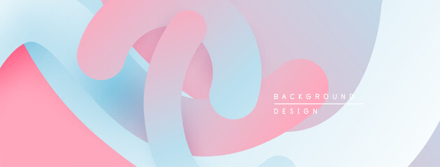 Abstract fluid shapes overlap, creating soft pastel color gradients. Design evokes movement, calmness, modern aesthetic.
