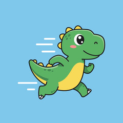 Obraz premium A cute green dinosaur character running playfully against a blue background.