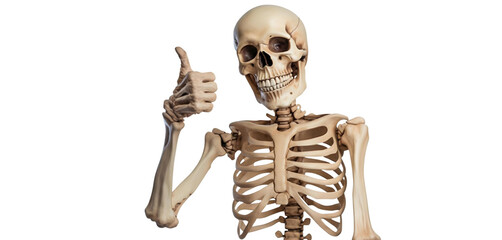 A skeleton with a thumbs up in a png background