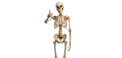 A skeleton with a thumbs up in a png background