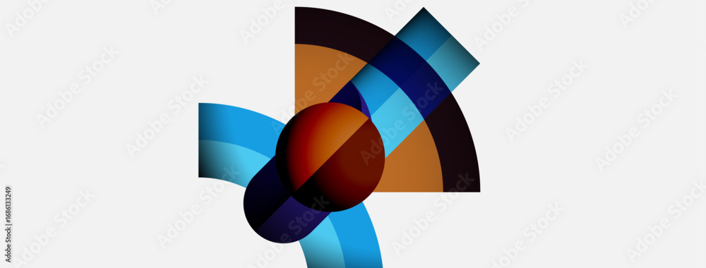 Poster abstract geometric design. circular shapes intersect, creating dynamic visual effect. colors include