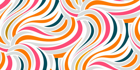 Vibrant abstract swirls and waves pattern with pink orange teal and gray colors