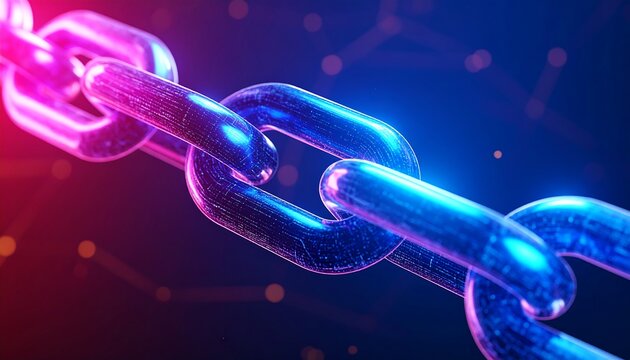 Abstract chain glowing in vibrant neon colors