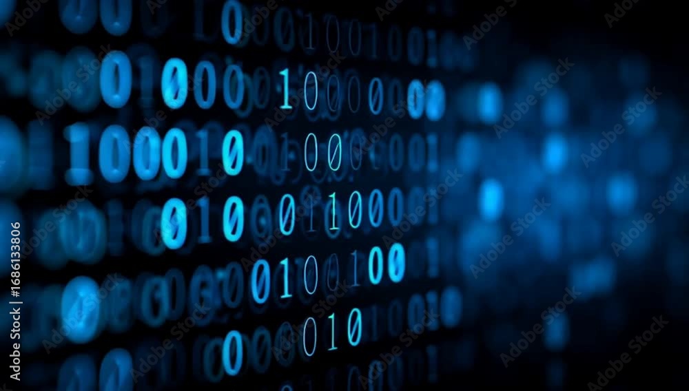 Aufkleber digital background featuring blue numbers and binary code on a black backdrop, creating an atmospher