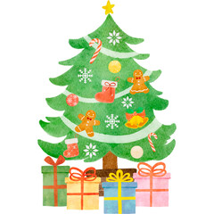 水彩で描いたクリスマスツリーのイラスト