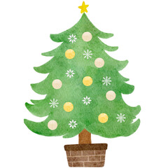 水彩で描いたクリスマスツリーのイラスト