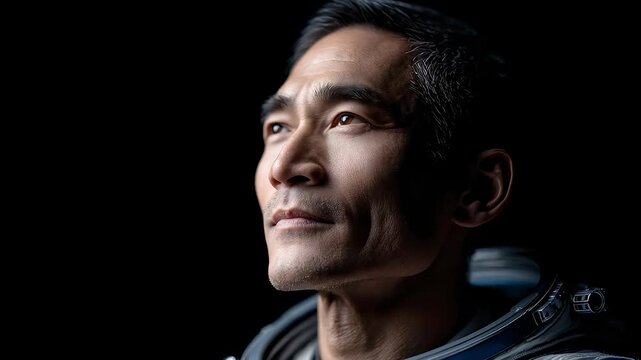 Astronaut Face Close-up Looking Up at Stars Full of Hope