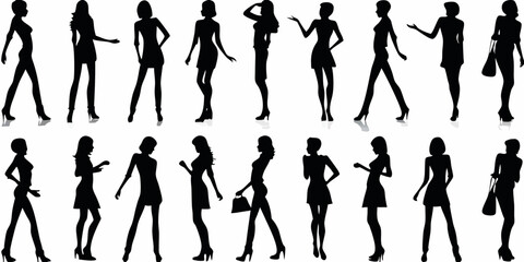Collection of diverse female silhouettes in various fashion poses and styles