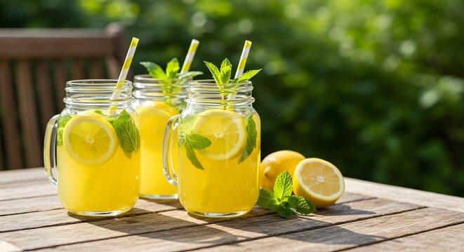 Refreshing Homemade Lemonade in Mason Jars Perfect Summer Drink - Powered by Adobe