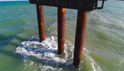 Pier pilings in choppy water