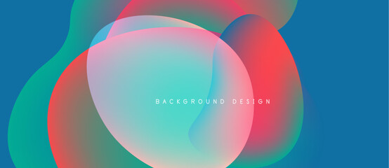 Obraz premium Abstract fluid shapes blend, creating vibrant color gradients. Blue dominates with red, green accents. Modern design element.