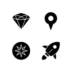 Diamond Pin Compass and Rocket Icon Set for Navigation and Object Tools