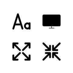 Font Size Screen Fullscreen and Exit Fullscreen Icon Set for Display Adjustment Tools