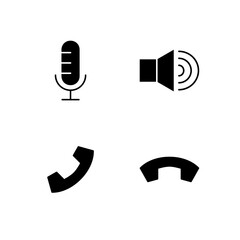 Microphone Speaker Phone and Call End Icon Set for Mobile Application