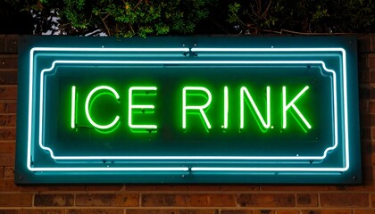 Obraz premium Neon ice rink sign on brick wall