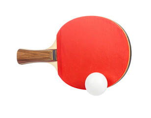 Table Tennis Racket and Ball on White Background, Isolated PNG
