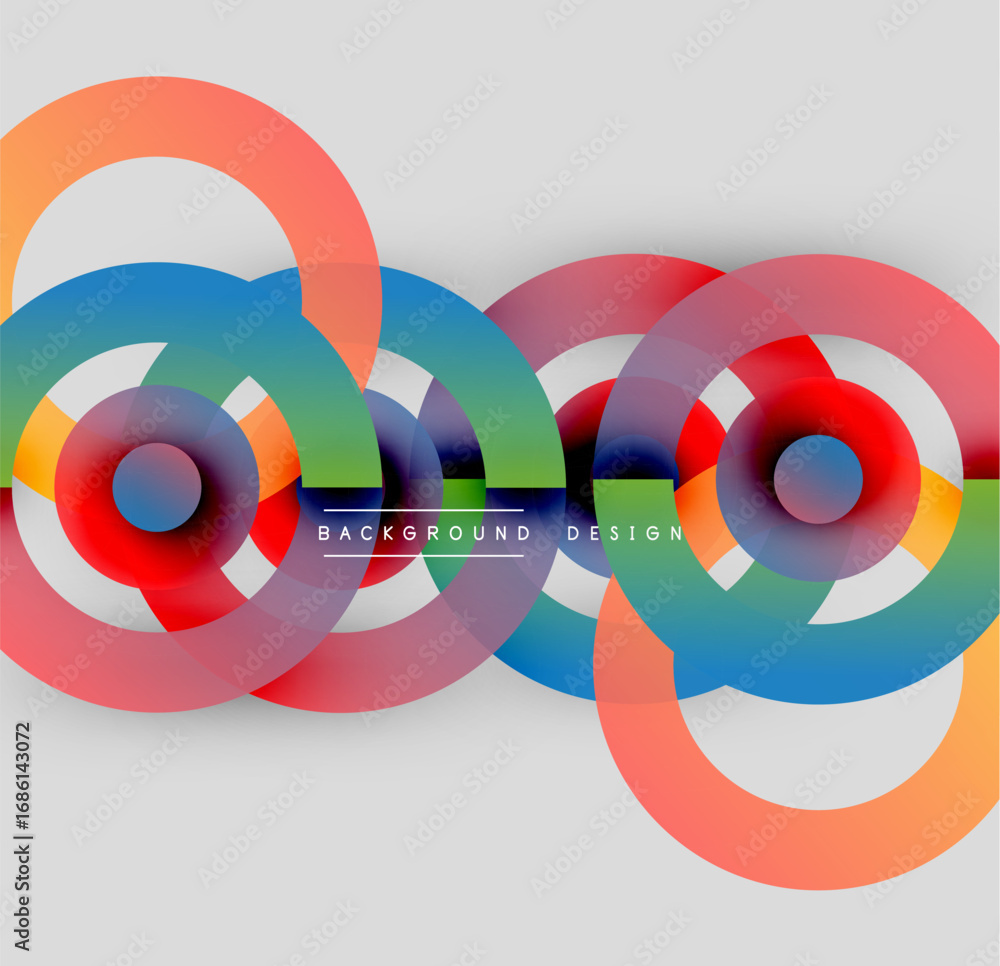 Poster abstract colorful circles overlap, creating dynamic visual effect. modern design elements present vi