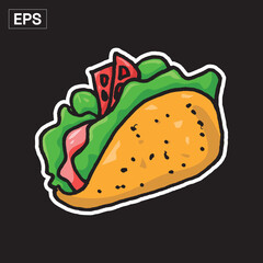 Delicious Cartoon Taco with Lettuce, Tomato, and Filling