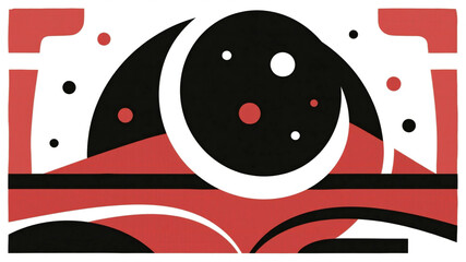 Obraz premium Red Moon Vibrant abstract design with bold geometric shapes and dynamic curves in red, black, and white, perfect for modern branding and artistic backgrounds.