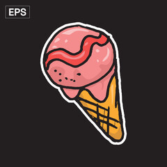 Strawberry Ice Cream Cone Cartoon