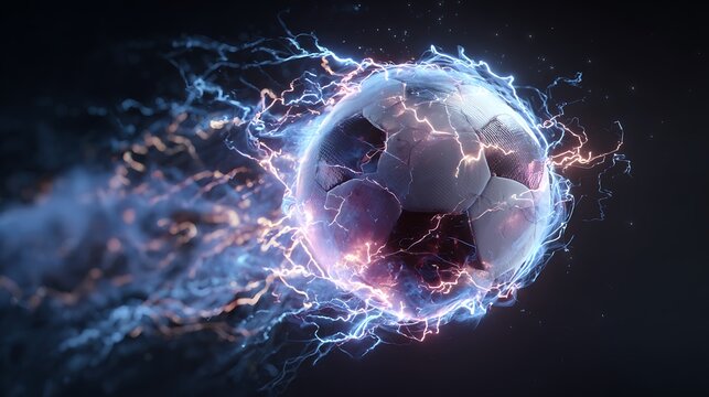 Dynamic soccer ball with lightning effect for sports and gaming visuals design - Powered by Adobe