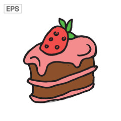 Delicious slice of strawberry cake, hand-drawn style