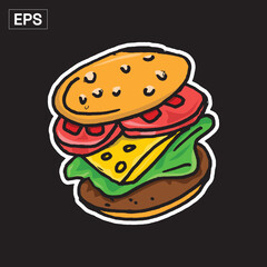 Delicious Hand-Drawn Burger with Fresh Ingredients