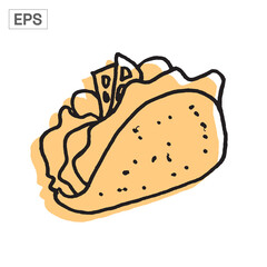 Delicious Cartoon Taco with Lettuce, Tomato, and Filling