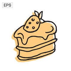 Delicious slice of strawberry cake, hand-drawn style