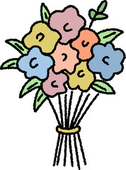 손으로 그린 알록달록 귀여운 꽃다발 일러스트
