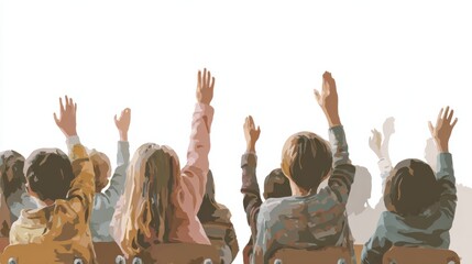 Children Raising Hands in Classroom Environment for Participation