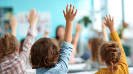 Children Raising Hands in Classroom for Participation and Learning