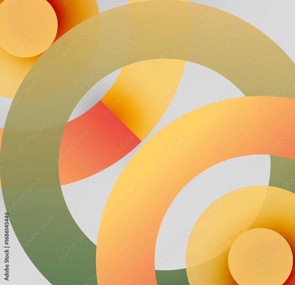 Poster abstract circles overlap, creating warm color gradients. soft hues blend, forming dynamic visual com