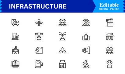 Infrastructure Professional Modern Line Icon Set with Minimal Vector Design Elements for Clear Visual Representation and Premium Usability