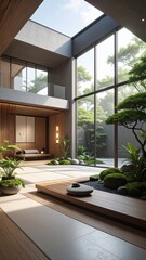Fototapeta premium Tranquil Indoor Garden with Natural Light and Modern Design Elements